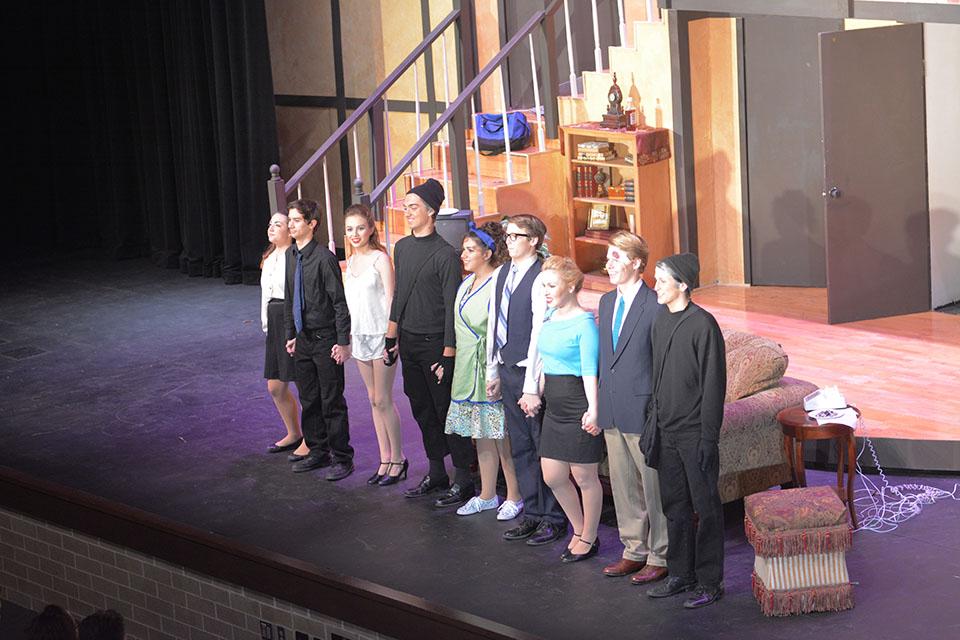 Cast of Noises off
From left to right- Cassidy D'Agostino , Brayden Lander, Megan Hess, Ian Tonroy, Lauren Domino, Nicholas Lammey, Sarah Harter, Nathanael Duty, Ryan Esparza