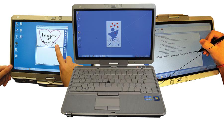 The Hp EliteBook with Widnows 7 and an Intel core i3 processor have touch screen capabilities, rotating screen, and a stylus.
