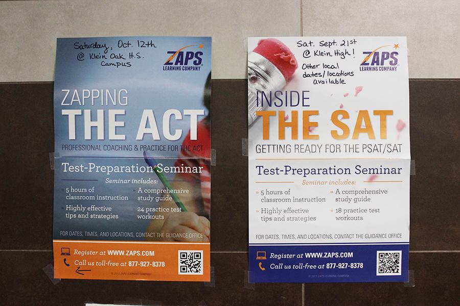 A poster advertising SAT and ACT workshop dates.