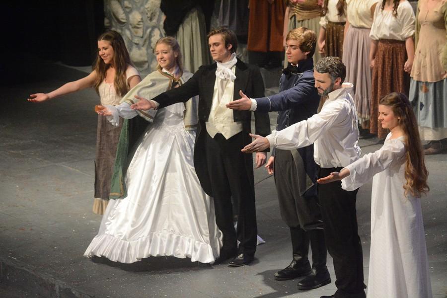 Part of the cast of Les Misérables at  the conclusion of one of the performances.