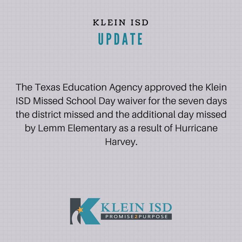 Klein ISD to not make up days missed by Harvey