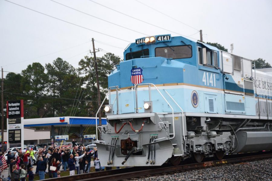 The special Bush 4141 Train passes by Klein Oak on Dec. 6 on its way to College Station. 