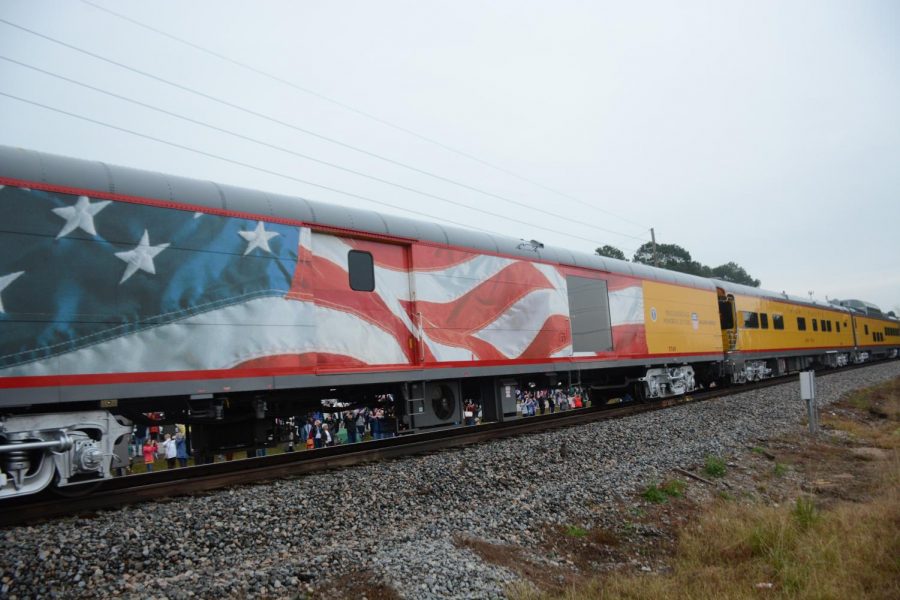 The special Bush 4141 Train passes by Klein Oak on Dec. 6 on its way to College Station. 