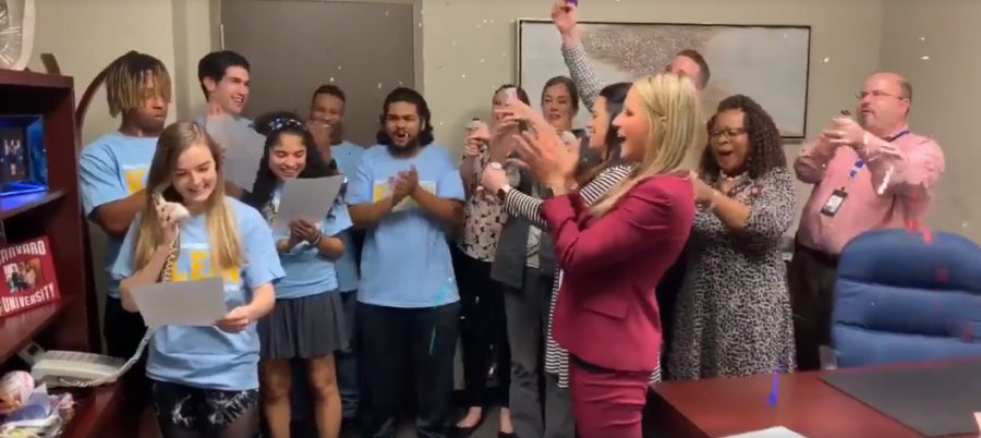 The Klein5 Ambassadors share the news with students and staff that Klein HS was named a State School of Character, the only high school in Texas to receive the honor in 2019.