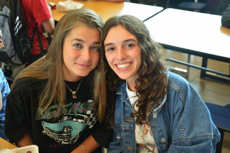 Paola Carraro and Aurora Rigamontii enjoy lunch together.  Rigamontii and Carraro are from Italy.