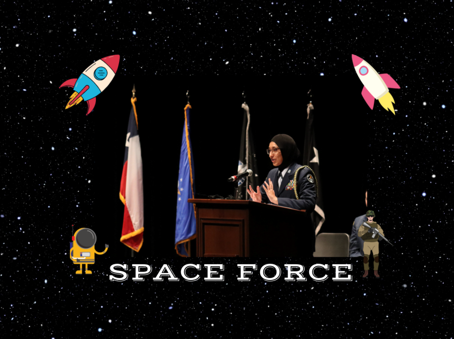 Senior Anum Javeed gives her speech at  the Space Force Ceremony, Tuesday, January 25.